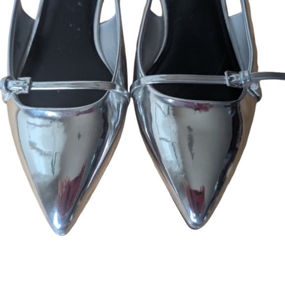 Marc Fisher Elelyn Silver Metallic Pointed Toe Slingback Flats Size 7.5 - Picture 7 of 11